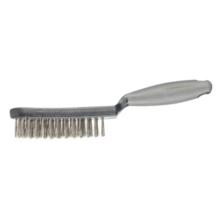 Brosse inox 4 rangs avec manche en plastique