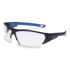 Lunettes de sécurité I-WORKS avec branches flexibles noire et bleu en polycarbonate incolore