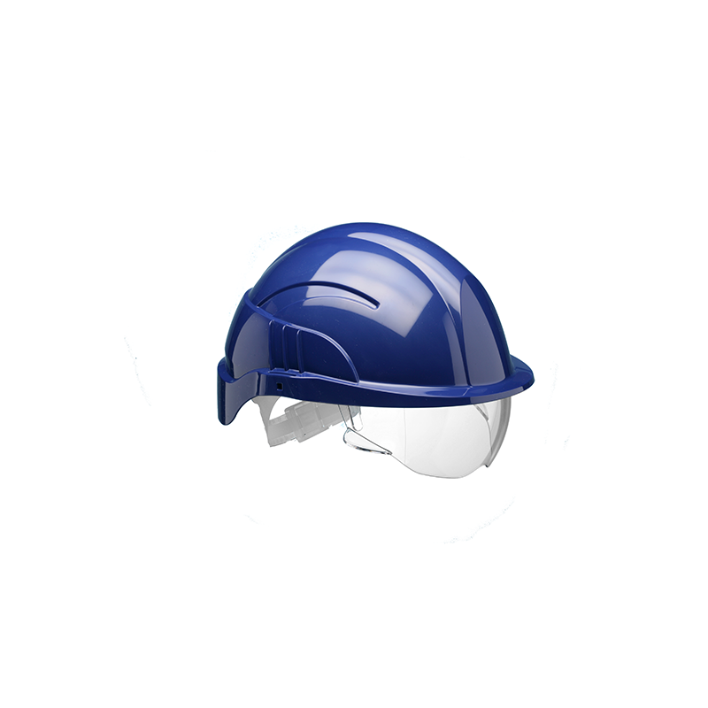 Casque VISION PLUS avec visière et crémaillère, de couleur bleu
