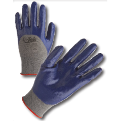Gant tricoté nylon gris avec enduction 3/4 nitrile bleu de taille 8 à taille 10