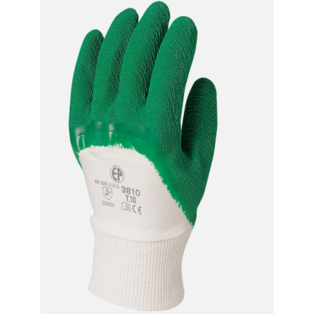 Gant support coton avec enduction 3/4 latex crêpe verte de taille 9 et taille 10