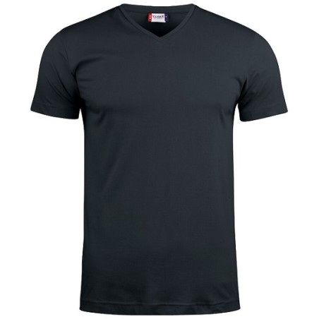 T-Shirt mixte avec col V en coton noir de taille S à taille 4XL