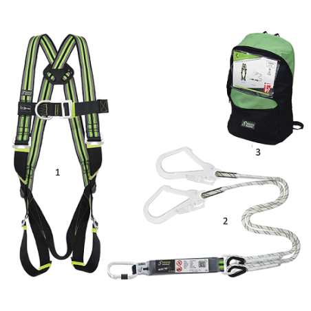 Kit charpente avec harnais, métallique, longe fourche et absorbeur d'énergie