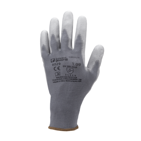 Gant tricoté en nylon gris enduit en polyuréthane de taille 6 à taille 11