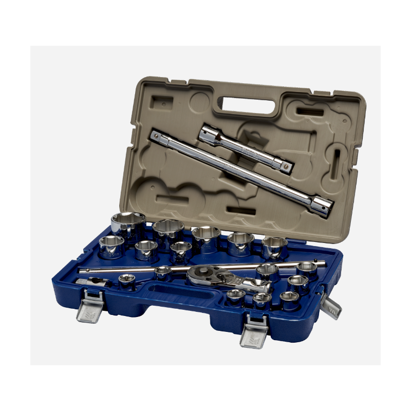Douilles 3/4" 6 pans de 19 à 50 en coffret de 21