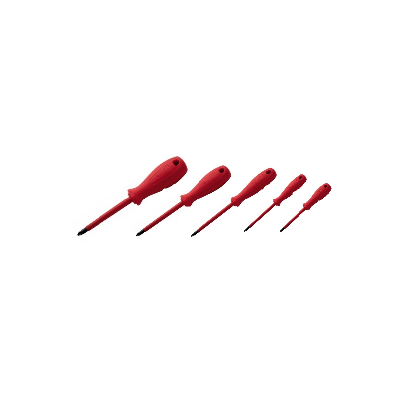 Jeu de 5 tournevis cruciformes isolés 1000V (longueur 60 à 200mm)