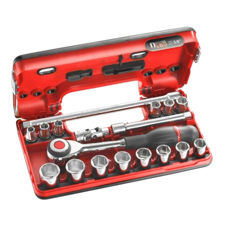 Coffret de 18 pièces , douilles 3/8" de 6 pans de 9 à 22