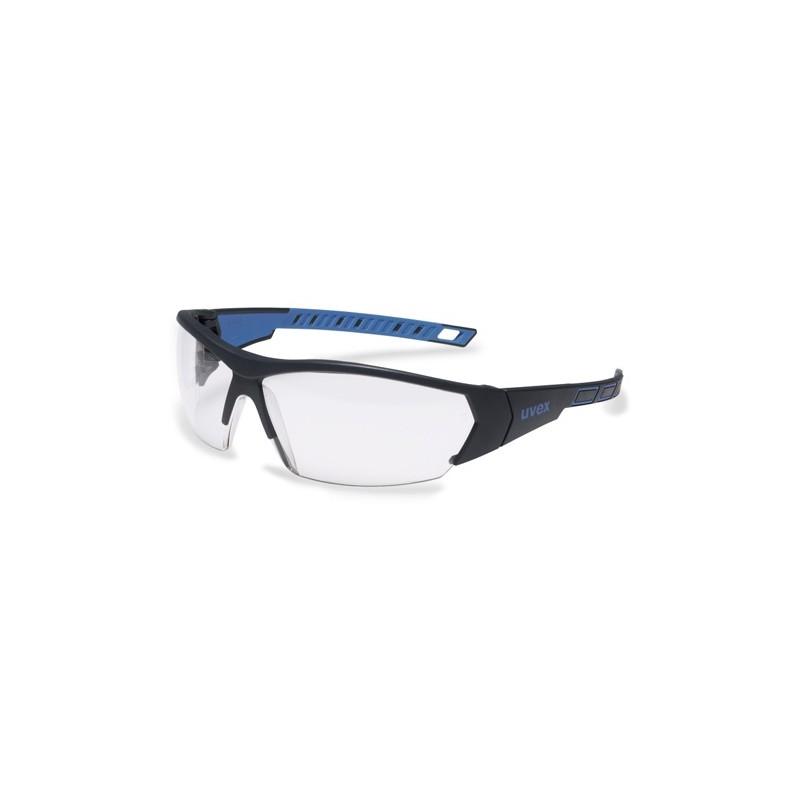 Lunettes de sécurité I-WORKS avec branches flexibles noire et bleu en polycarbonate incolore
