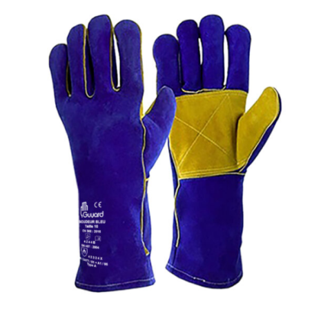 Gant de soudeur bleu molletonné avec renfort en cuir pour la paume de taille 10