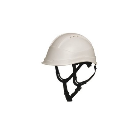 Casque KARA monteur aéré blanc avec jugulaire 4 points, boucle flash