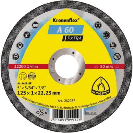 Disque à tronçonner 125 x 1 plat (A60 extra) acier-inox